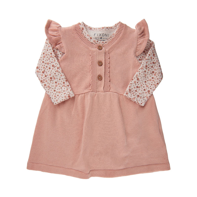 Fixoni-Baby-Kjole-strikket-Med Body-Evening Sand-Rosa | Butikk og nettbutikk med unike baby barneklær fra