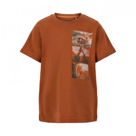 Minymo T-skjorte Barn Kortermet Gravemaskinprint Bombay Brown (Kun str 134, 140 og 152)