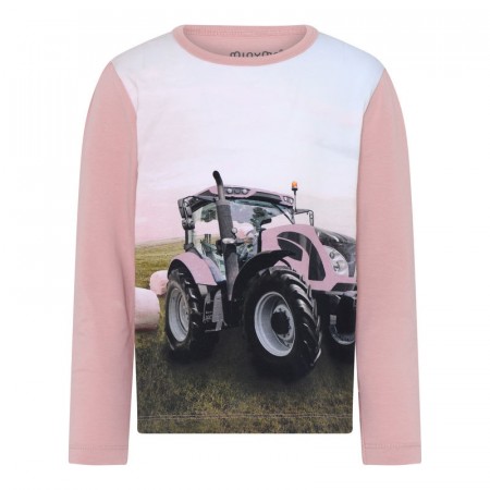 Minymo T-skjorte Barn Langermet Traktor Pale Mauve (Kun str 98 og 122)