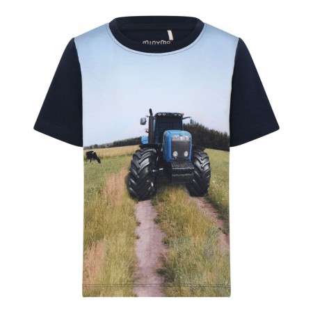 Minymo T-skjorte Barn Kortermet Traktorprint Navy Night (Kun str 110 og 122)