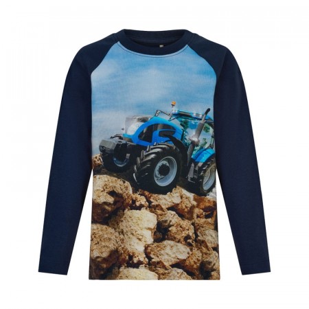 T-skjorte Barn Langermet Foto print Traktor Blå Navy Night Minymo (UTSOLGT)