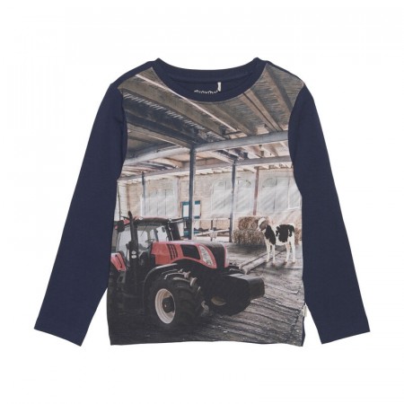 Minymo T-skjorte Barn Langermet Traktor Kuer Black Iris (Kun str 92 og 110)