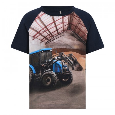 Minymo T-skjorte Barn Kortermet Traktorprint Navy Night (Kun str 110)
