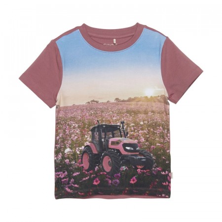 Minymo T-skjorte Barn Kortermet Traktorprint Deco Rose