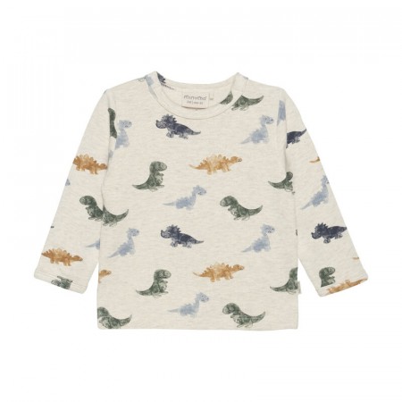 Minymo T-skjorte Baby Langermet Sweat Dinosaur Beige Melange