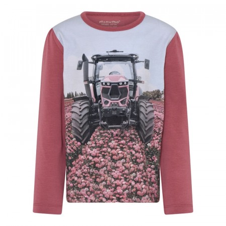 Minymo T-skjorte Barn Langermet Traktorprint Deco Rose (Kun str 122)