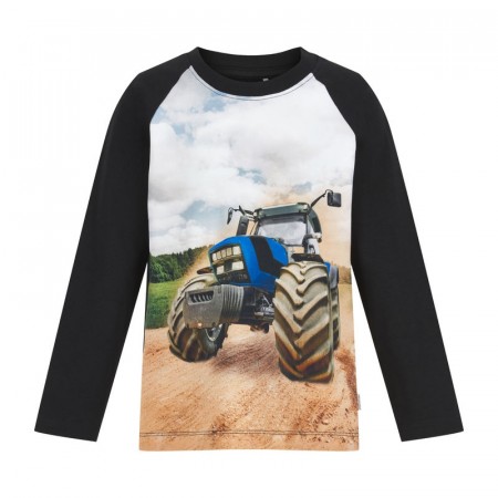 Minymo T-skjorte Barn Langermet Traktorprint Blå Tap Shoe (Kun str 110 og 128)